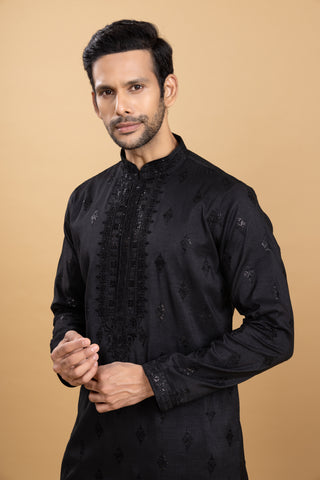 BLACK BEVERLY SHAWL KURTA SET