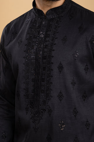 BLACK BEVERLY SHAWL KURTA SET