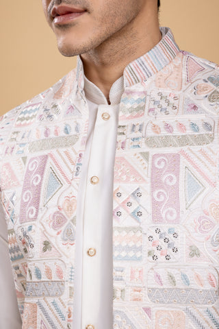 WHITE ROYAL JACKET KURTA SET