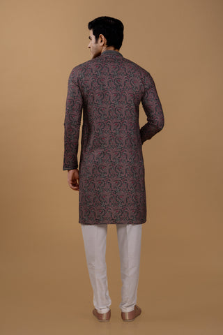 WINE FLORAL PASHMINA KURTA SET