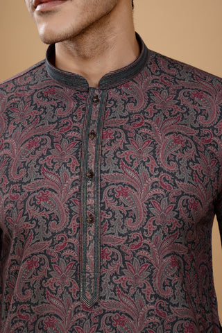 WINE FLORAL PASHMINA KURTA SET