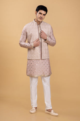 PEach Gold Embroidery Jacket Kurta Set Fo men