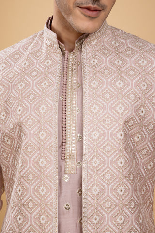 Peach kurta Jacket set for men