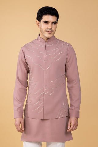 Pink Zari Coti Kurta Pajama For Men