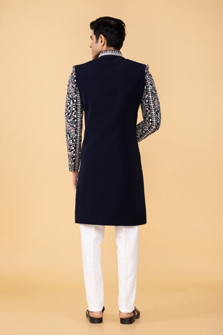 NAVY BLUE CHIKENKARI INDO WESTERN