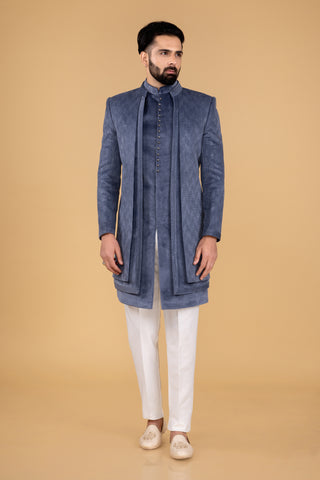 Blue Suede Indowestern for Men