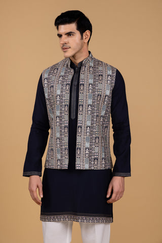 Black designer jacket kurta set for men