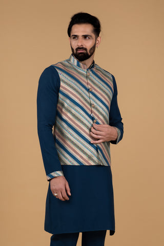 Blue Koti Kurta Set For Men