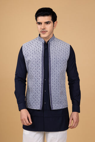 Blue Trendy Jacket Kurta set For Men