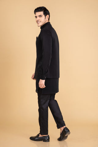 BLACK SIROSKI JACKET KURTA SET