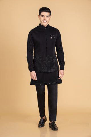 Black jacket kurta set for men