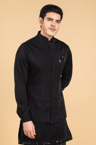 BLACK SIROSKI JACKET KURTA SET