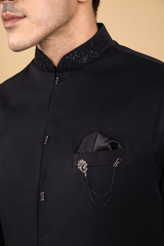 BLACK SIROSKI JACKET KURTA SET
