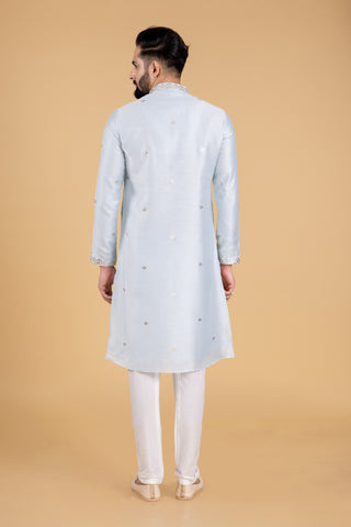 SKY BLUE PHOOL KURTA SET