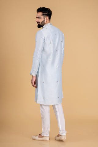 SKY BLUE PHOOL KURTA SET