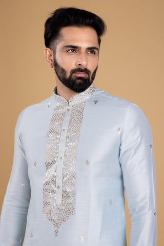 SKY BLUE PHOOL KURTA SET