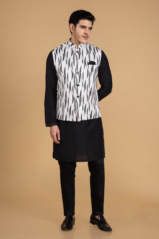 Black Silk Jacket Kurta Set Trendy For Men