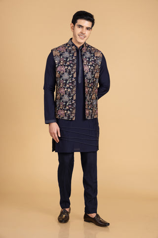 Blue Designer Coti Kurta Pajama For Men