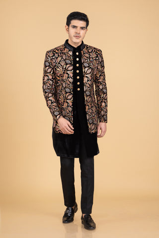 Black Indowestern For Men For Wedding Velvet