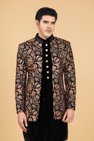 Black Sherwani For Men For Wedding Velvet