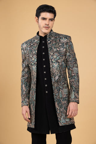 Black Designer Indo Western Men For Wedding