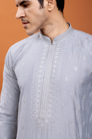 SKY BLUE SILK KURTA SET