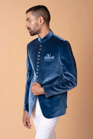 DEEP BLUE VELVET JODHPURI