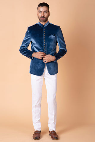 DEEP BLUE VELVET JODHPURI