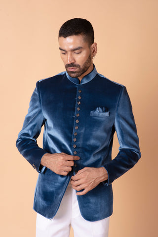 DEEP BLUE VELVET JODHPURI