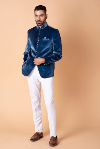 DEEP BLUE VELVET JODHPURI