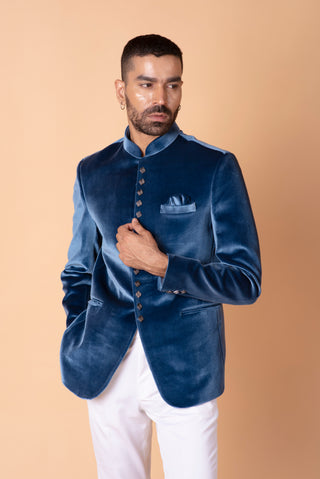 DEEP BLUE VELVET JODHPURI