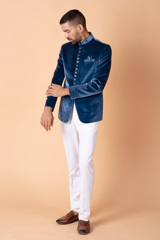 DEEP BLUE VELVET JODHPURI
