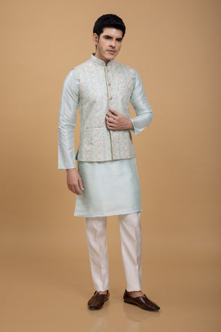 Light Green Koti Kurta Pajama For Men