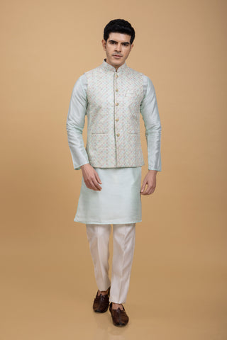 Silk Jacket Kurta Set For Men For wedding