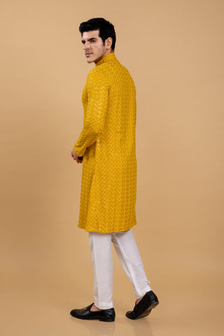Yellow Hervey Sequin Kurta Pajama