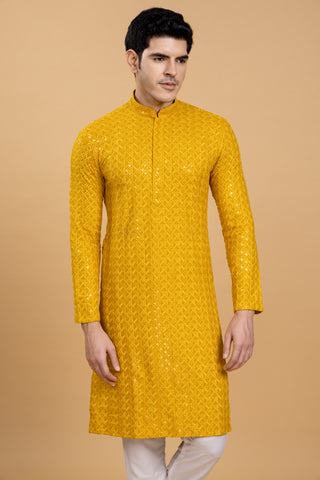 Yellow Hervey Sequin Kurta Pajama