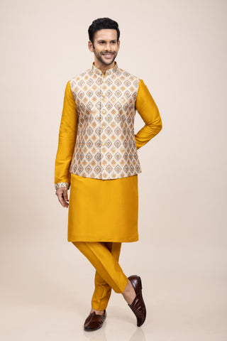 Yellow Jacket Kurta Set For Men For Haldi