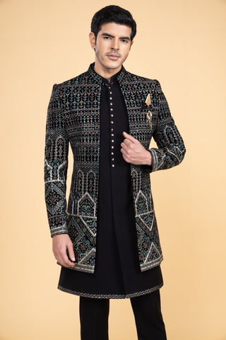 Black Sherwani for Men Wedding