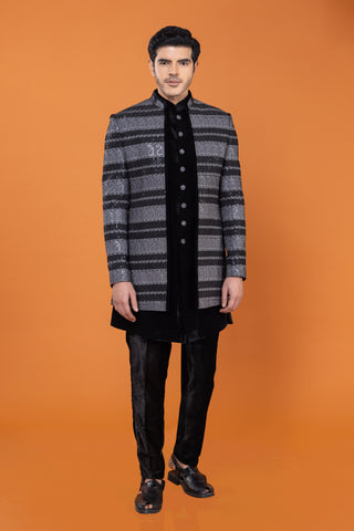 Black velvet Sherwani For Men