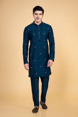 TEAL SILK JACKET KURTA SET