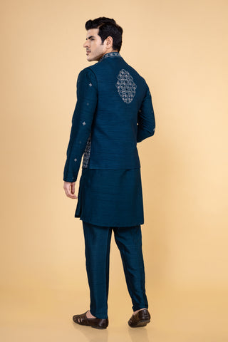 TEAL SILK JACKET KURTA SET