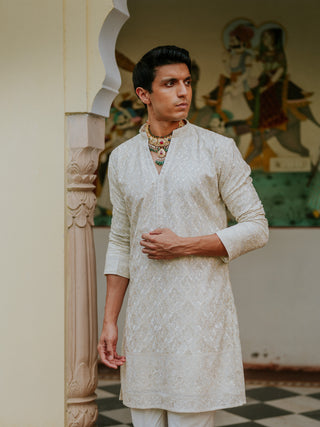 RAJWADA CREAM  KURTA  PAJAMA SET