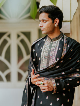 ZORAVAR ROYAL BLACK SILK KURTA PAJAMA