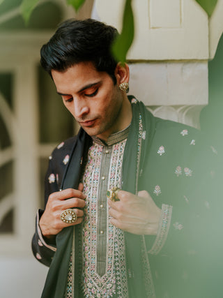 ZORAVAR ROYAL BLACK SILK KURTA PAJAMA