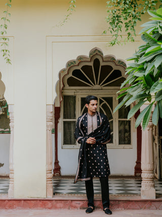 ZORAVAR ROYAL BLACK SILK KURTA PAJAMA
