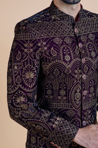 WINE VELVET EMBROIDERED INDO WESTERN