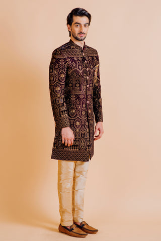 WINE VELVET EMBROIDERED INDO WESTERN