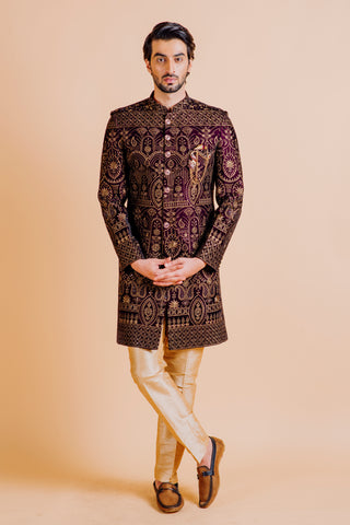 WINE VELVET EMBROIDERED INDO WESTERN