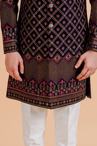 BLACK SEQUIN PANEL VELVET INDO WESTERN
