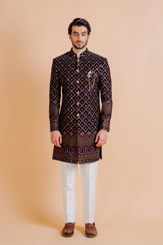 BLACK SEQUIN PANEL VELVET INDO WESTERN
